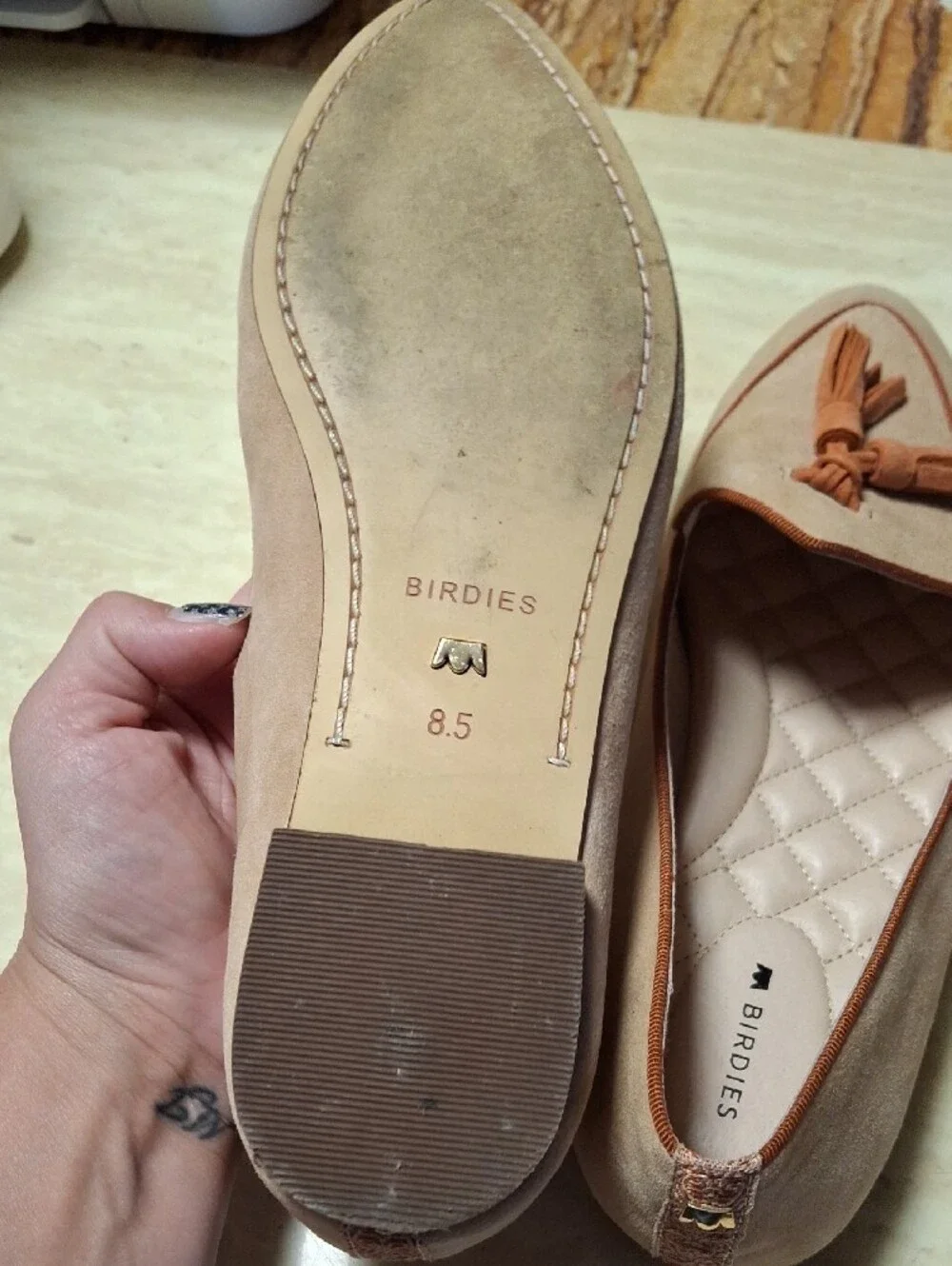 Birdies Beige Suede Tassel Loafers